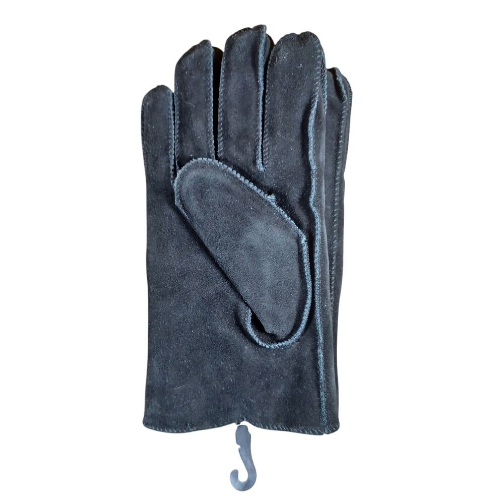 Vintage Massini Black Suede Leather Gloves Men's Size Large L Three Point Stitch - Picture 3 of 7